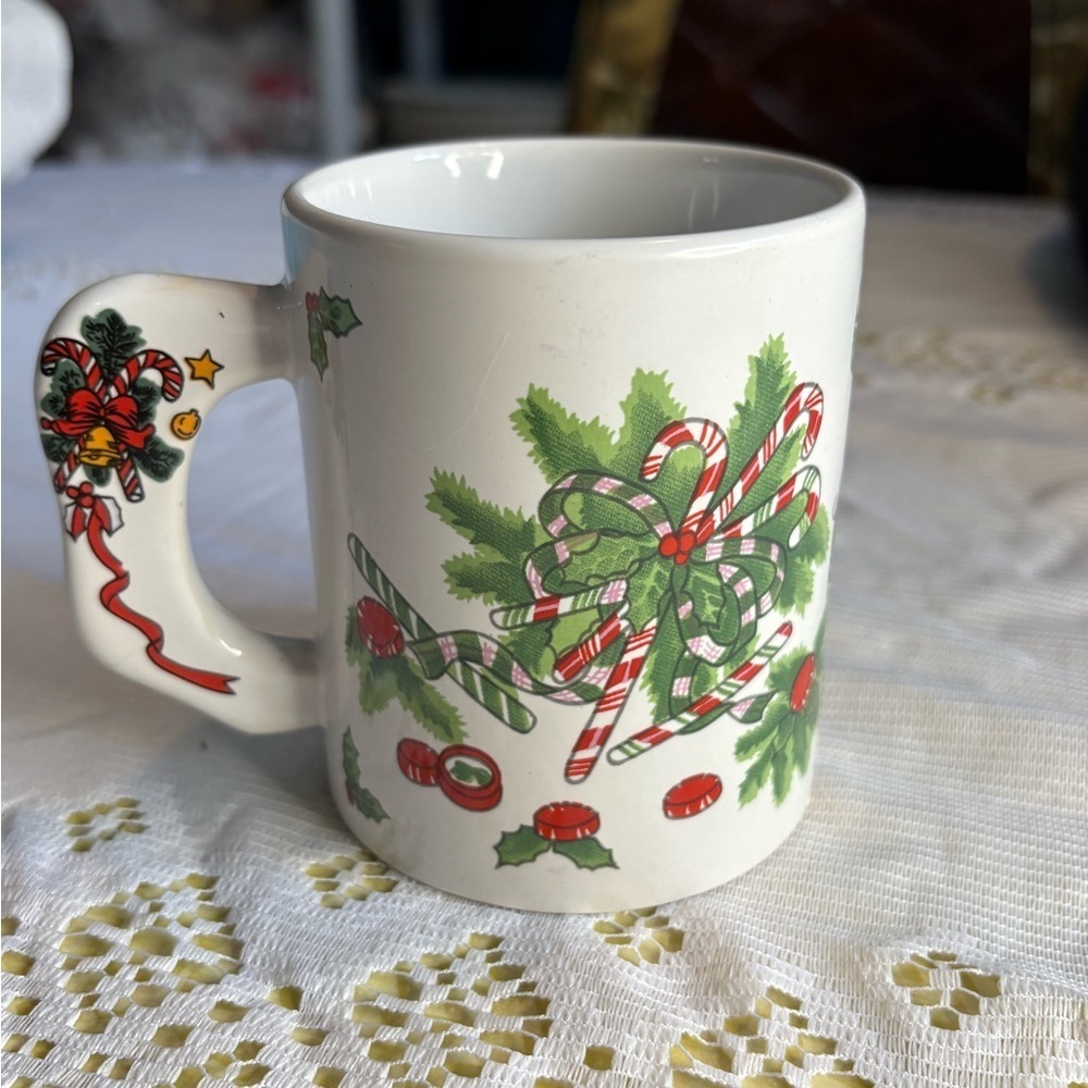 Vintage Festive Holiday Mug with Candy Cane Design